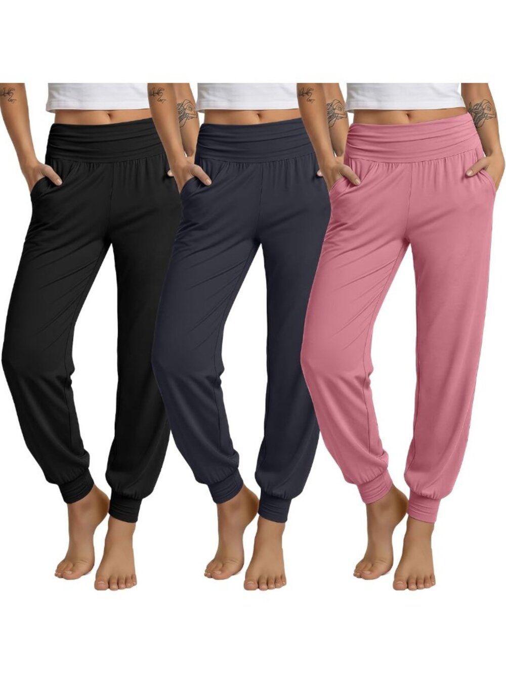 Cozy 3-Pack Women's Joggers | Loose Fit Yoga Pants with Pockets for Comfort